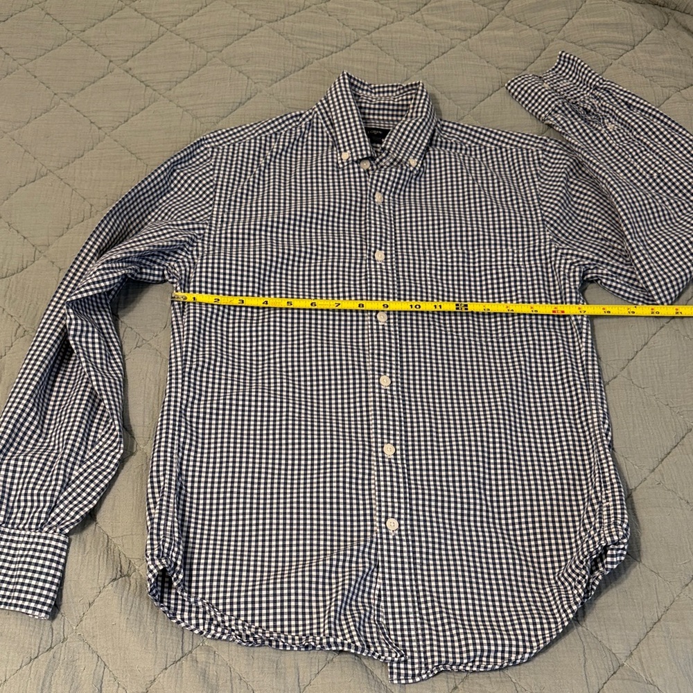 J. Crew Men's Navy and White Gingham Button-Down Shirt